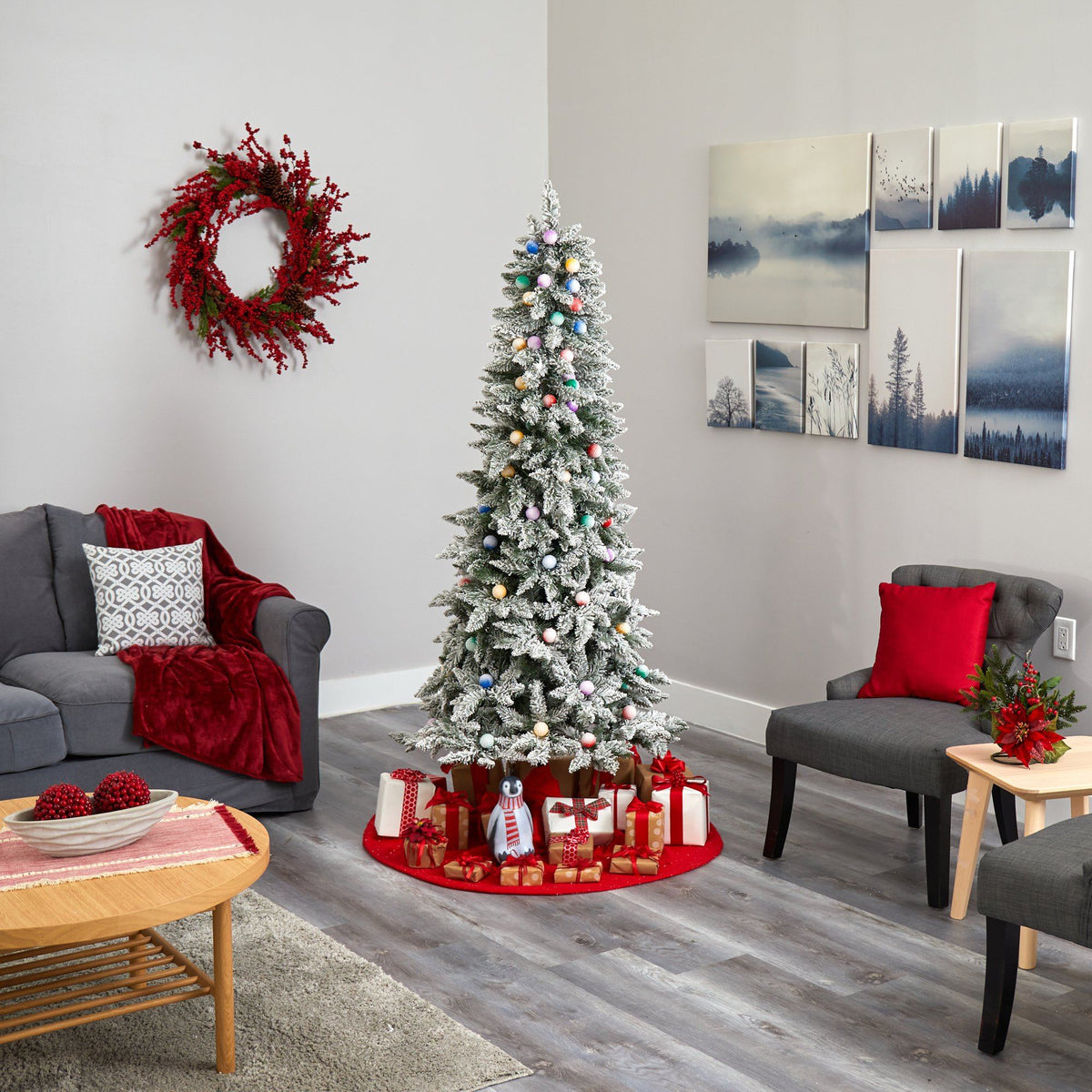 a christmas tree in a room