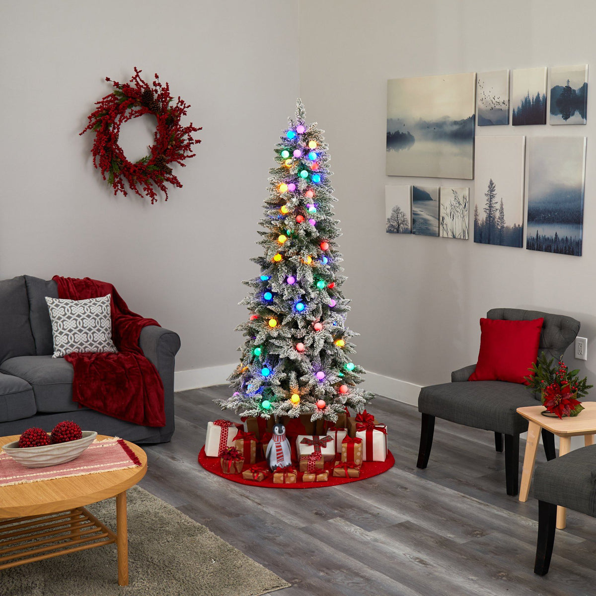 a christmas tree in a room
