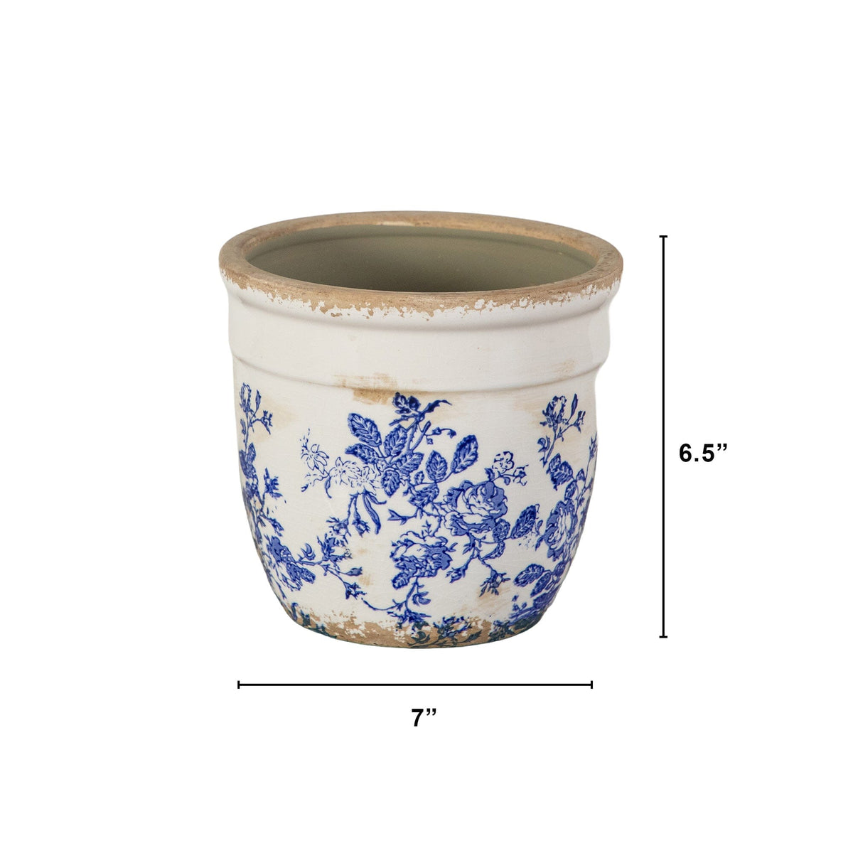 a small ceramic pot with a blue and white pattern