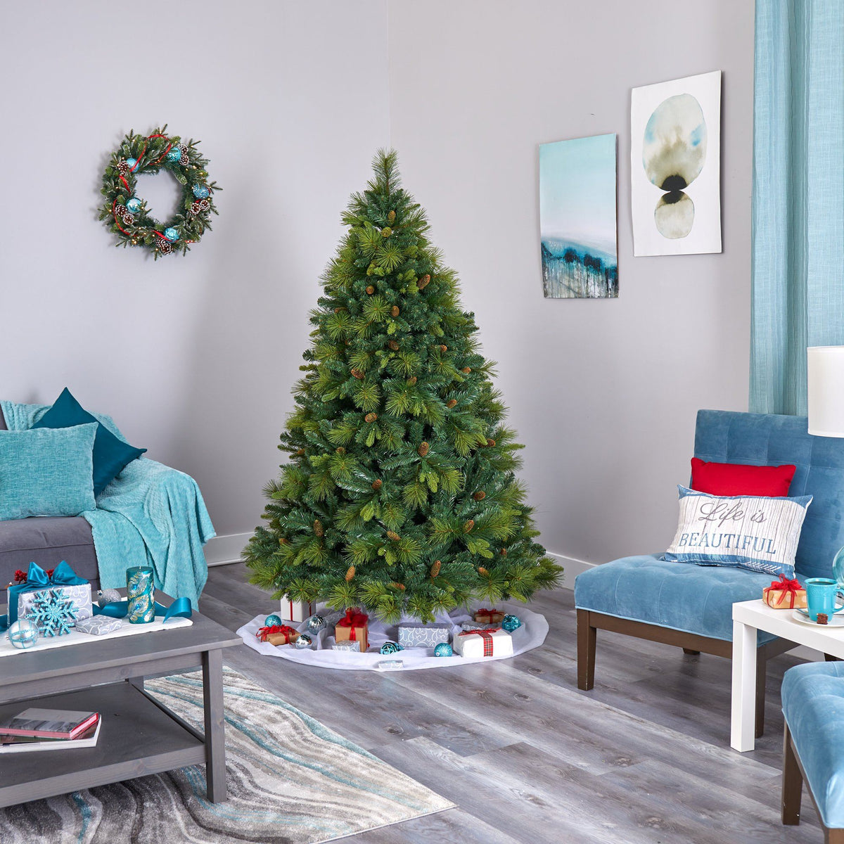 a christmas tree in a living room