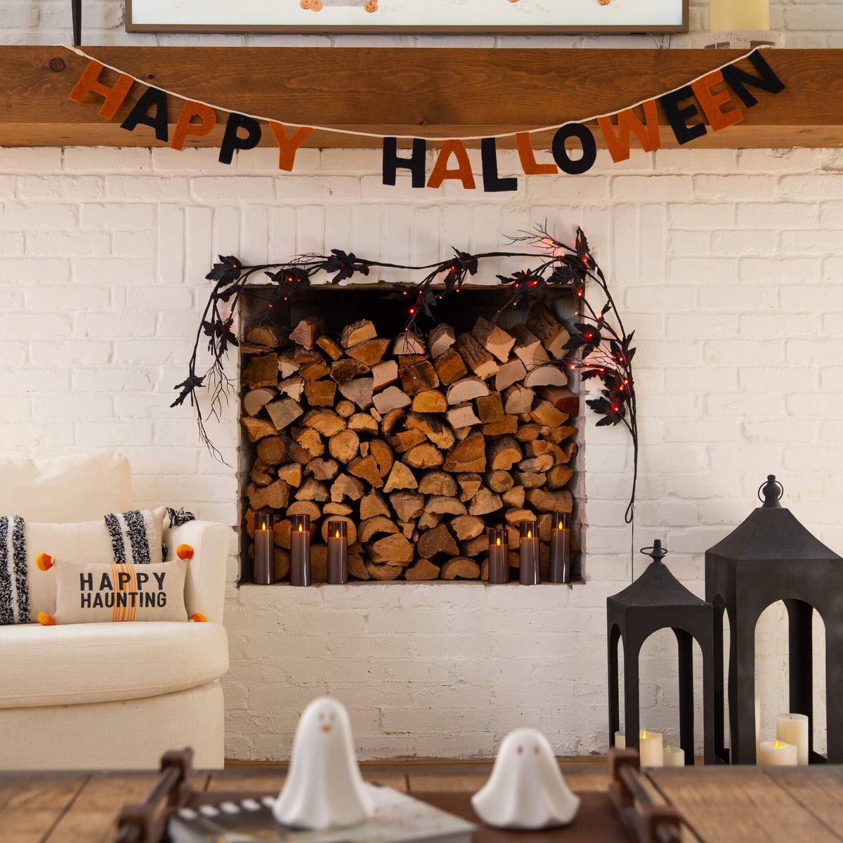 a fireplace with firewood in the fireplace