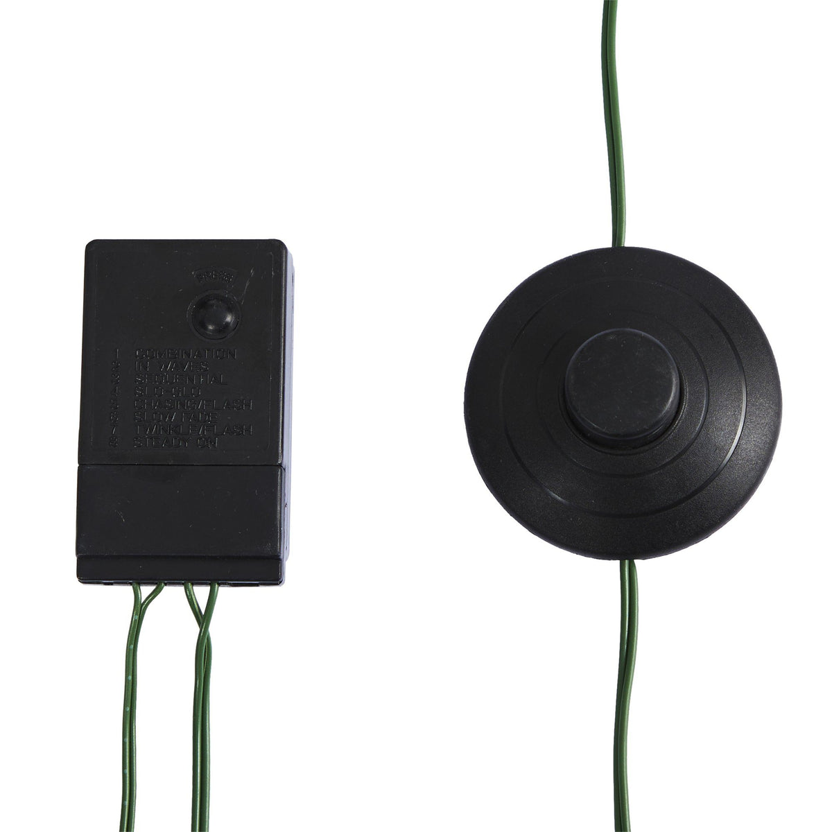 a black device with green wires