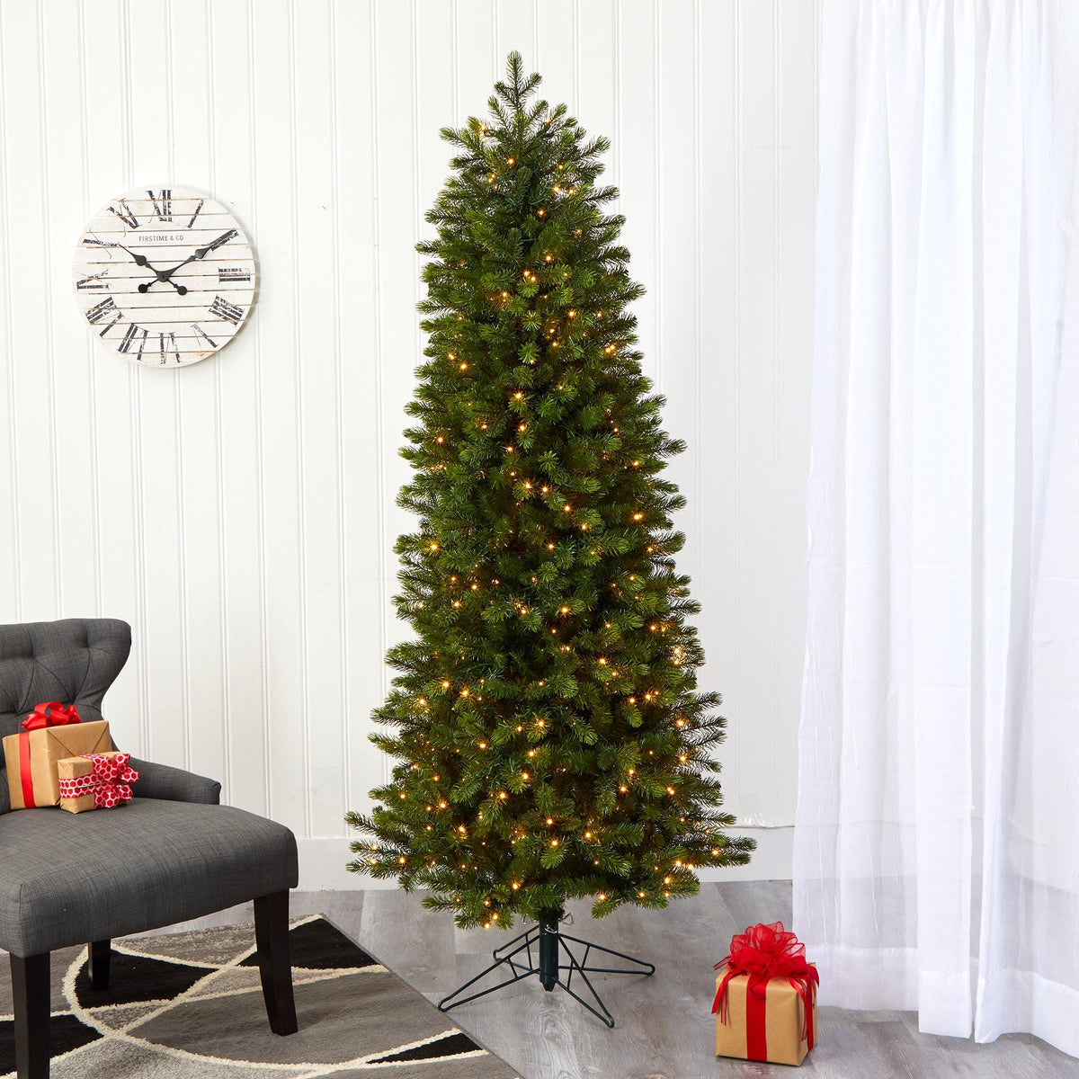 a christmas tree in a room
