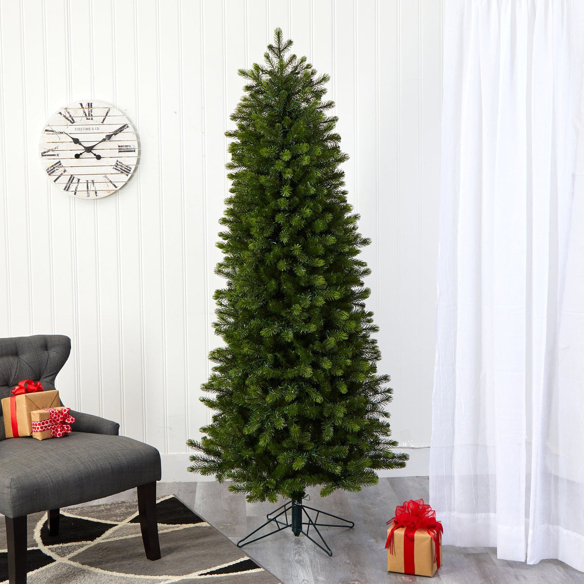a christmas tree in a room