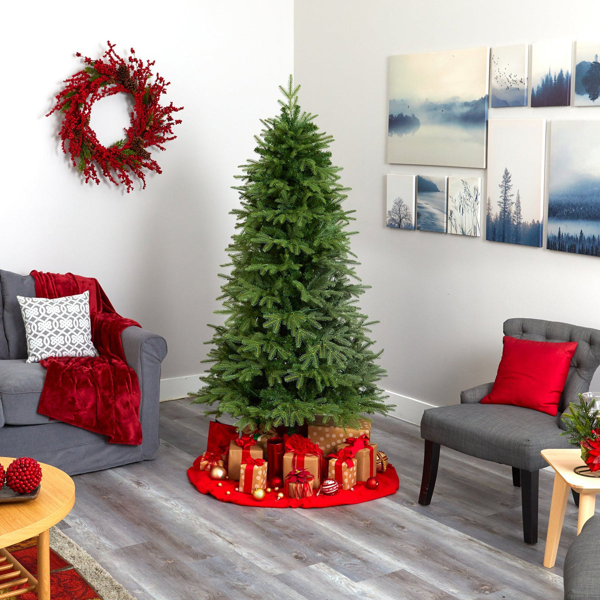a christmas tree in a room
