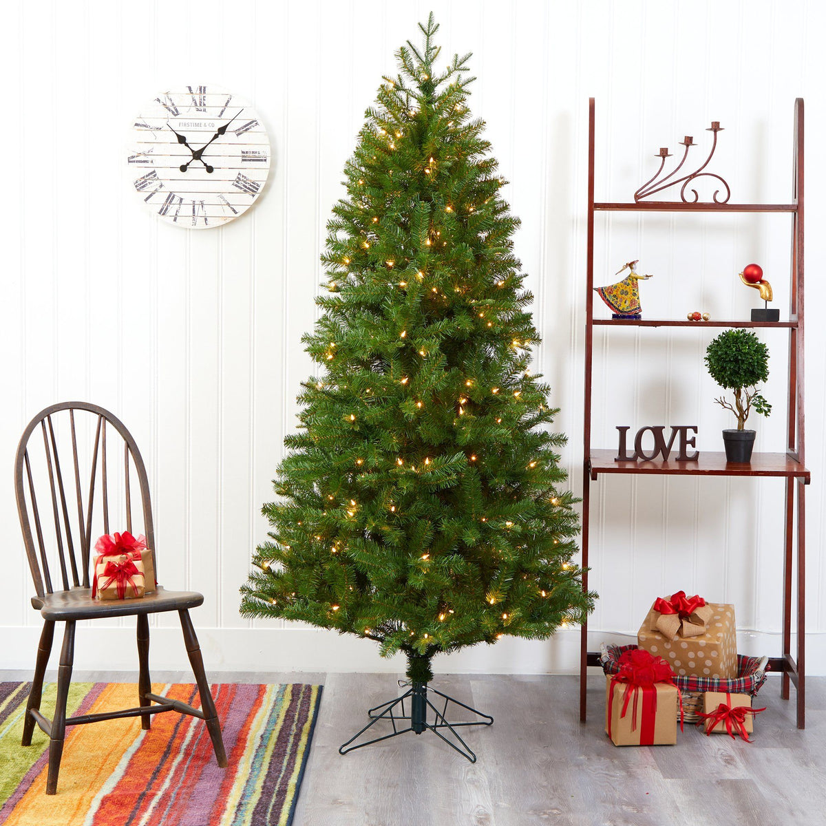 a christmas tree in a room