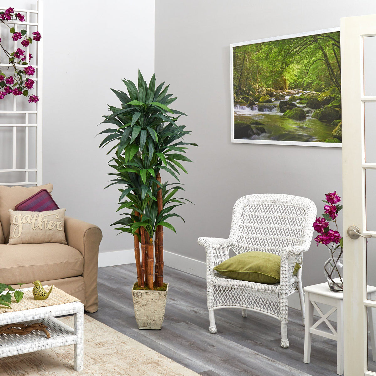 69” Dracaena Artificial Tree in Country White Planter