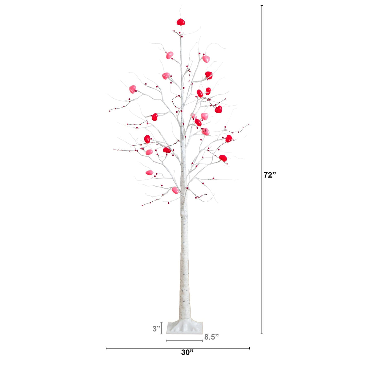 a tall white tree with red flowers
