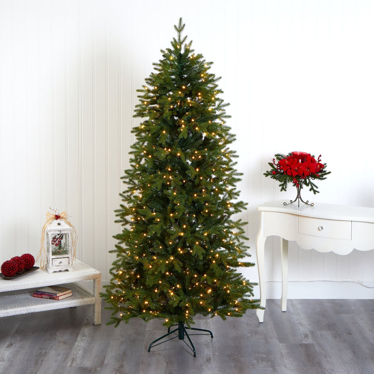 a christmas tree in a room