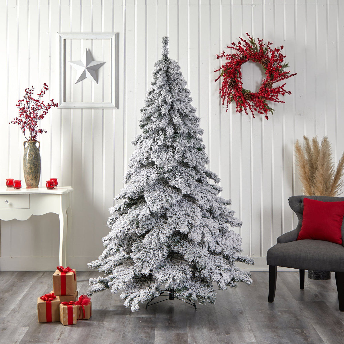 a christmas tree in a room