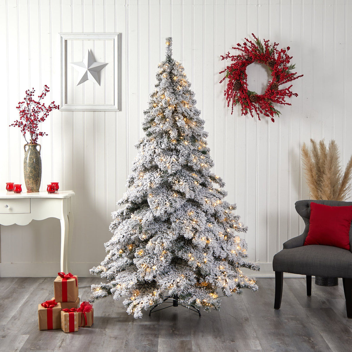 a christmas tree in a room