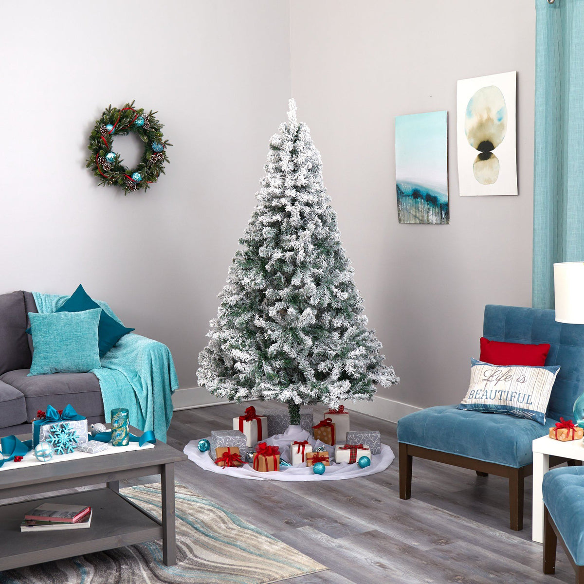a christmas tree in a living room