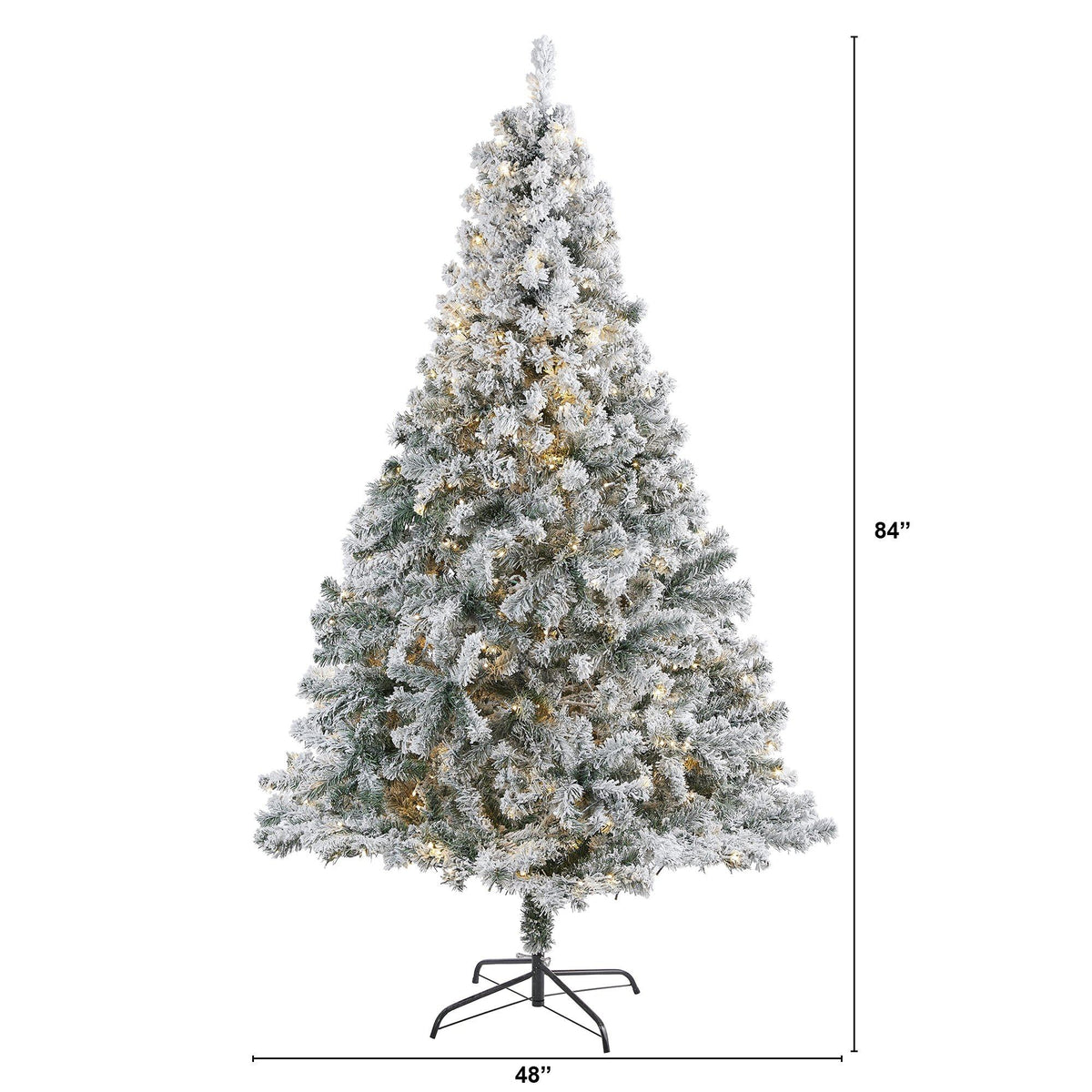a tall christmas tree with lights and a height chart