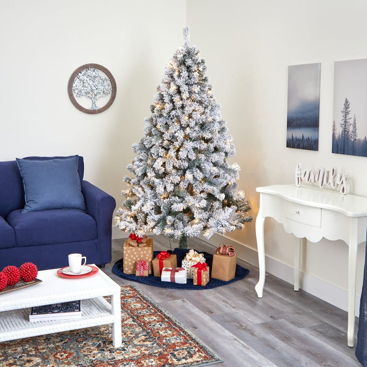 a christmas tree in a room