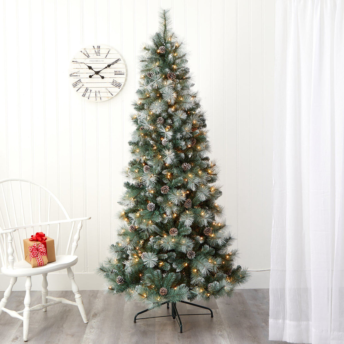 a christmas tree in a room