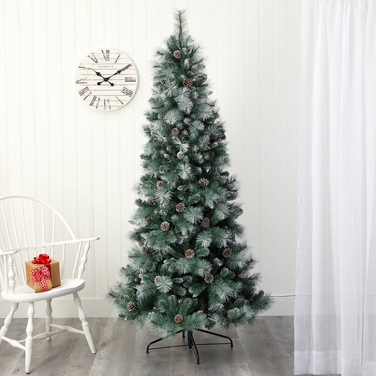 a christmas tree in a room
