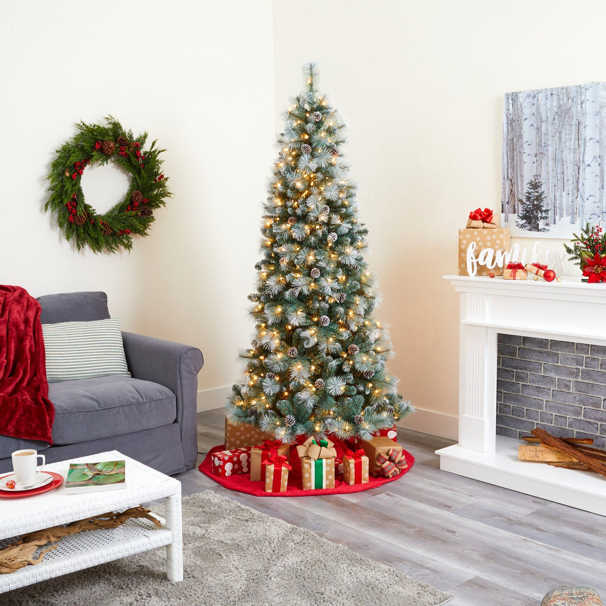 a christmas tree in a living room