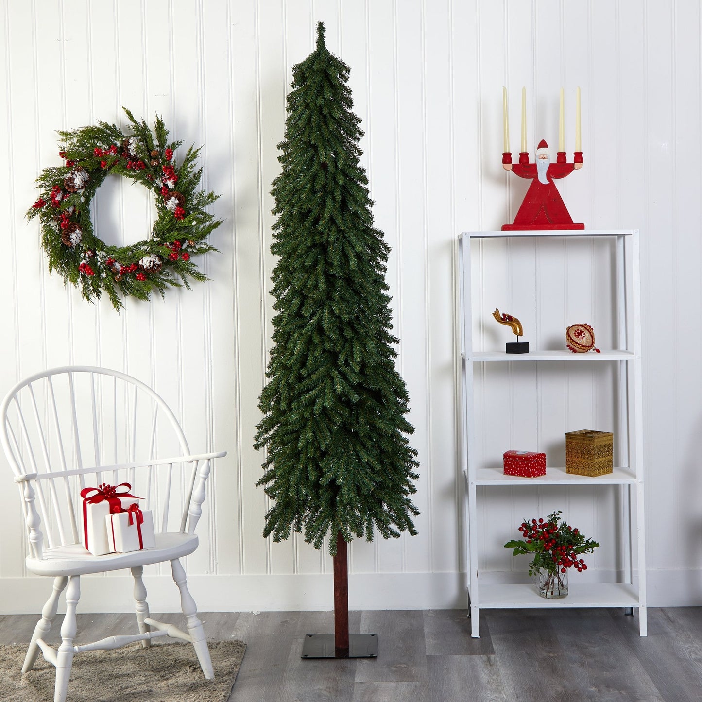 7’ Grand Alpine Artificial Christmas Tree with 950 Bendable Branches on Natural Trunk