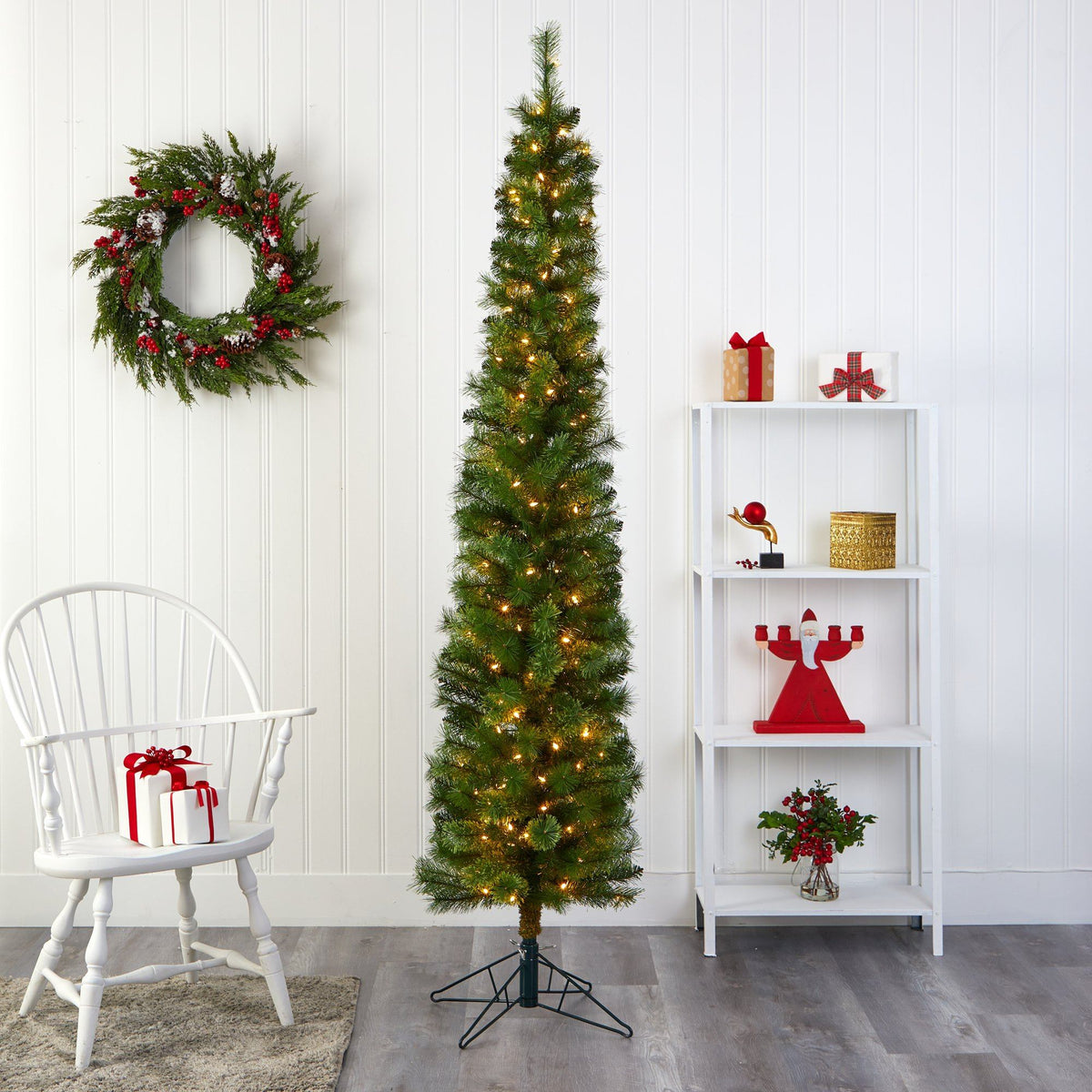 a christmas tree in a room