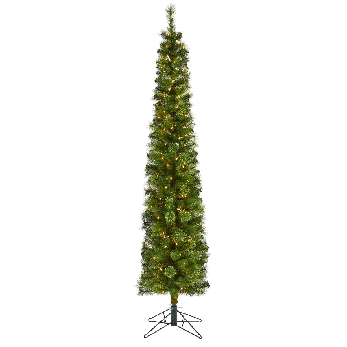 a tall christmas tree with lights