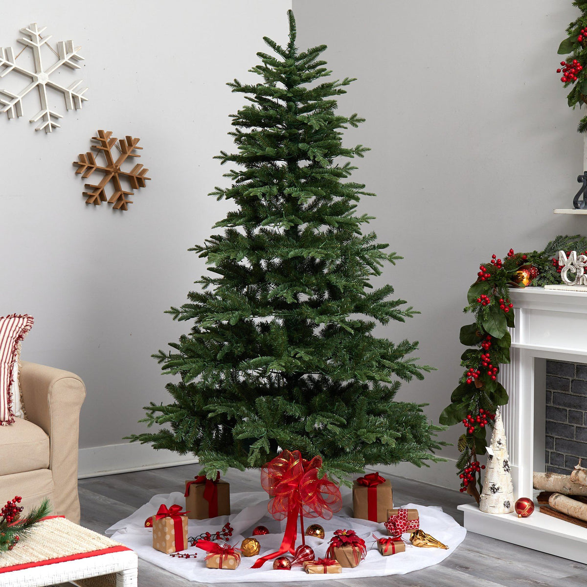a christmas tree in a corner of a room