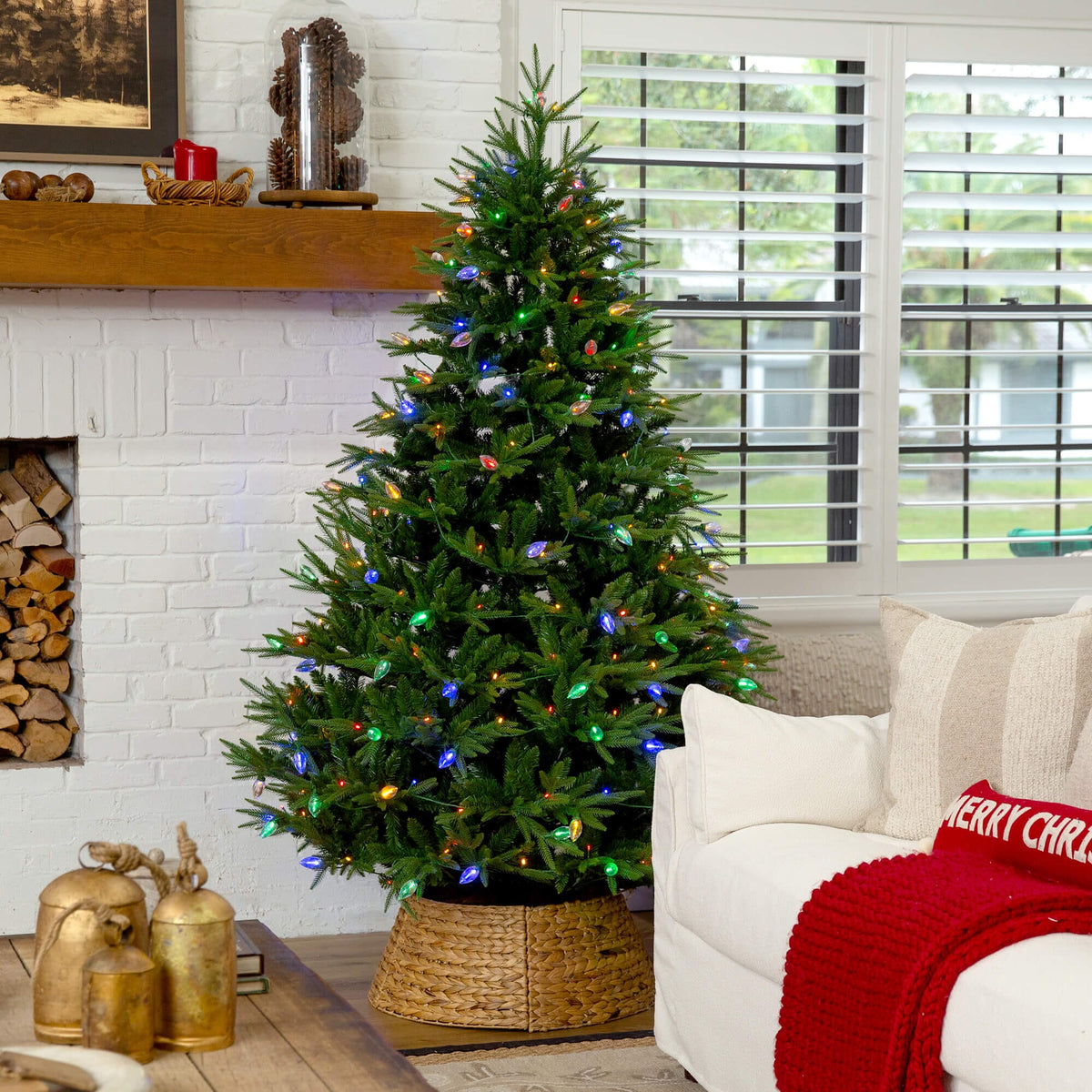 a christmas tree in a room