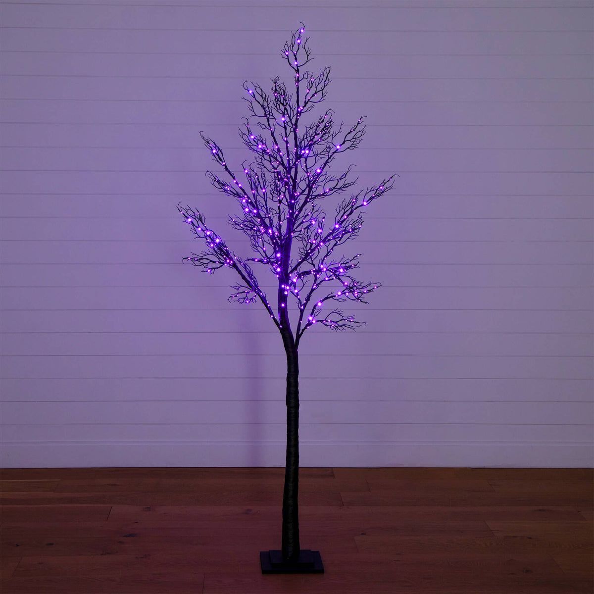 a tree with purple lights