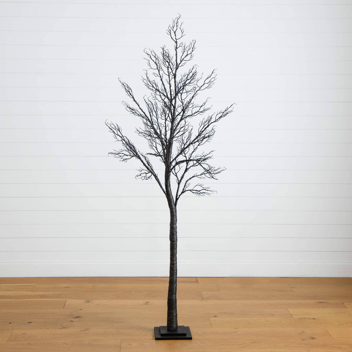 a tree on a wood floor