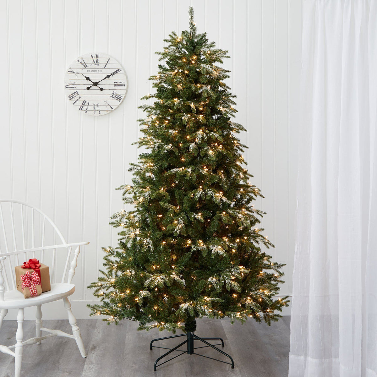 a christmas tree in a room