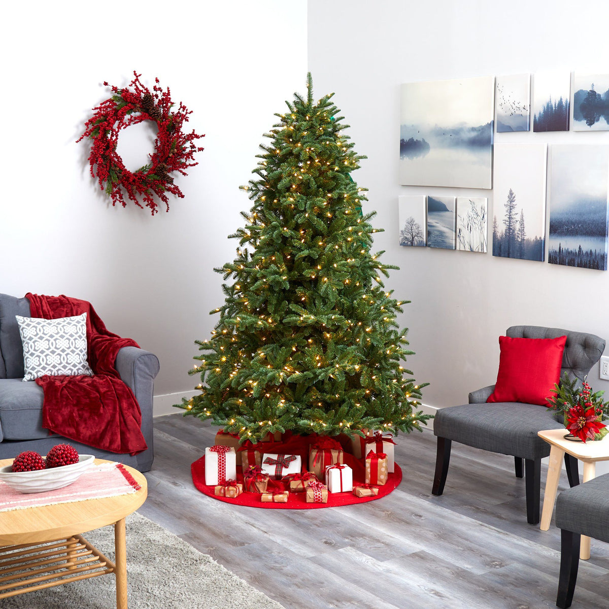 a christmas tree in a room