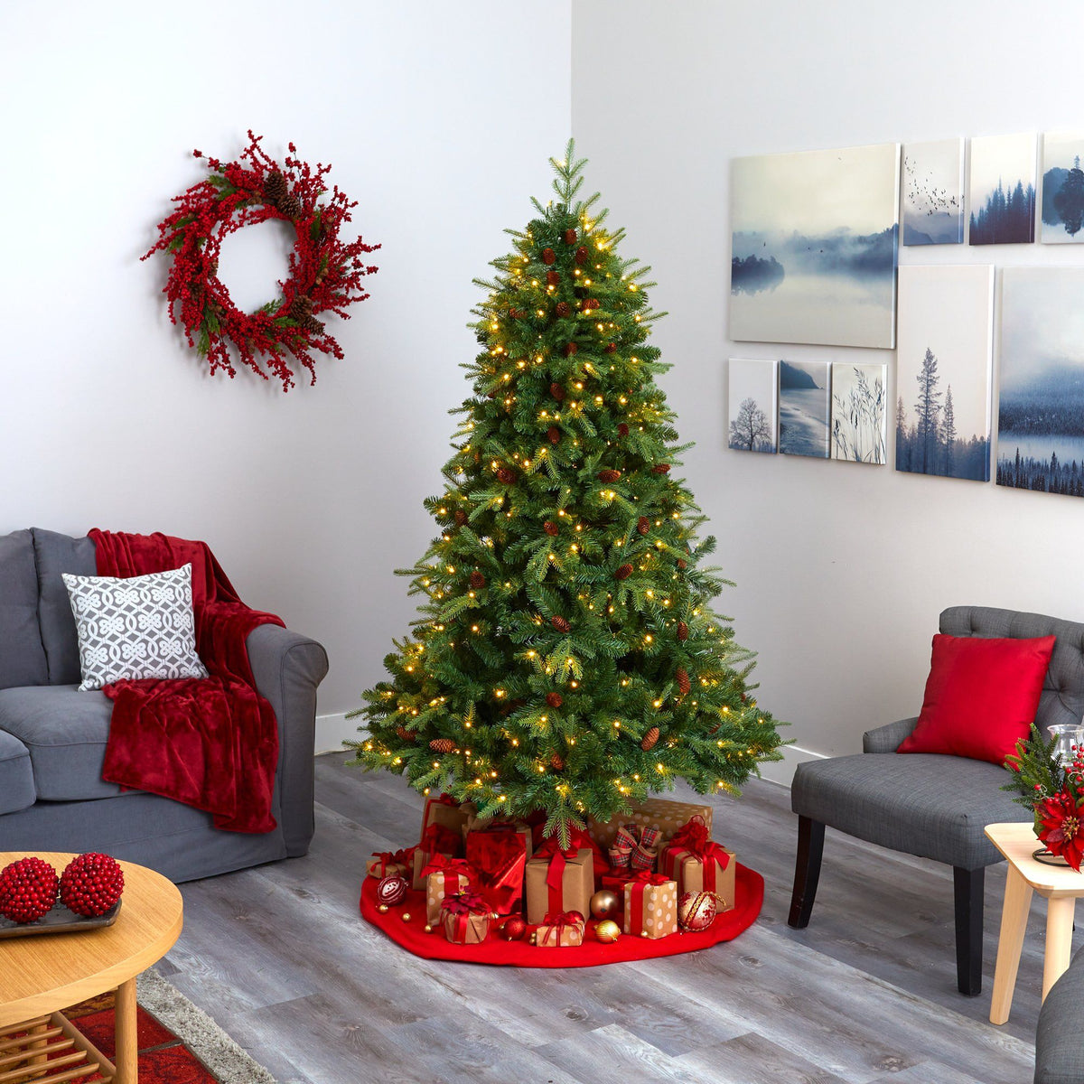 a christmas tree in a room