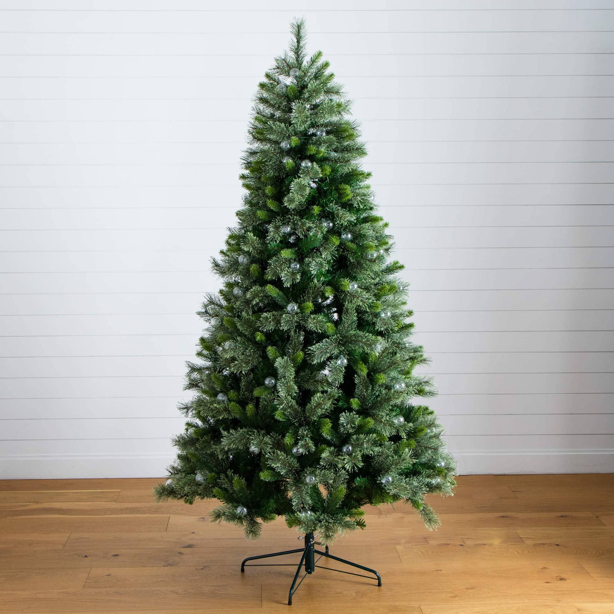 a christmas tree in a room
