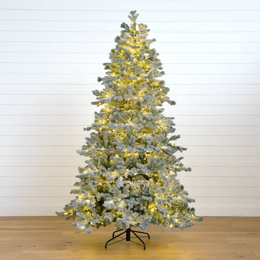 7.5’ Pre-Lit Artificial California Flocked Spruce Christmas Tree with 1000 Color Changing LED Lights