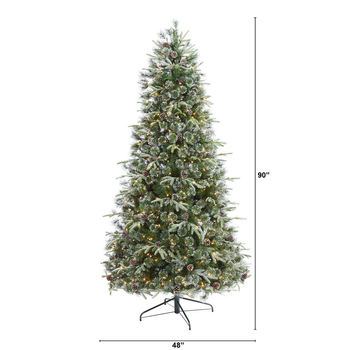 a christmas tree with lights and snow