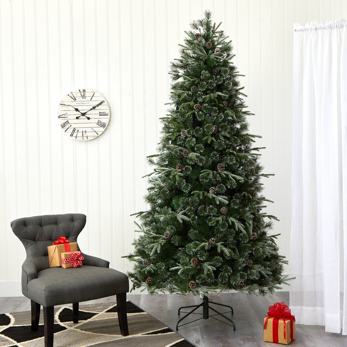 a christmas tree in a room