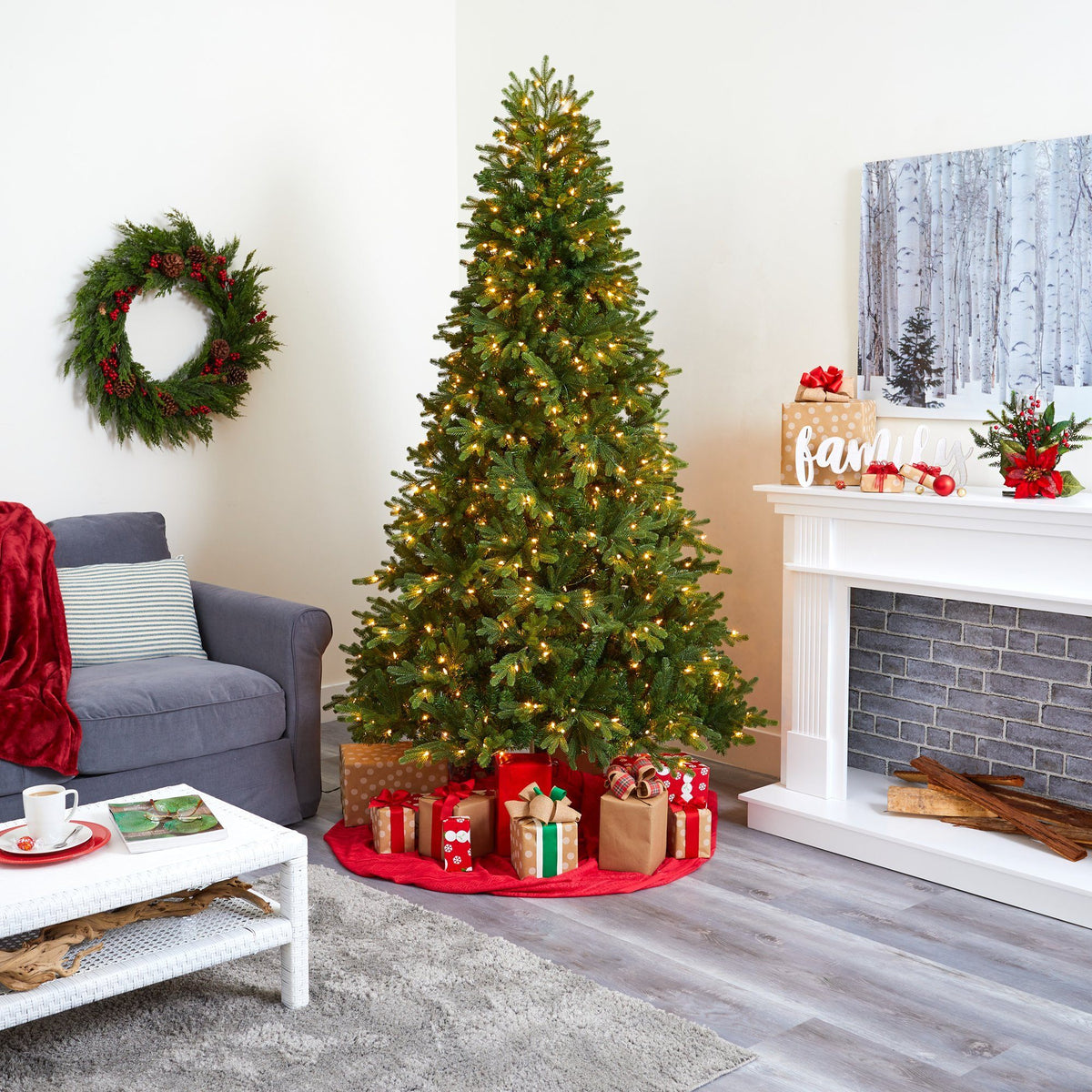 a christmas tree in a room
