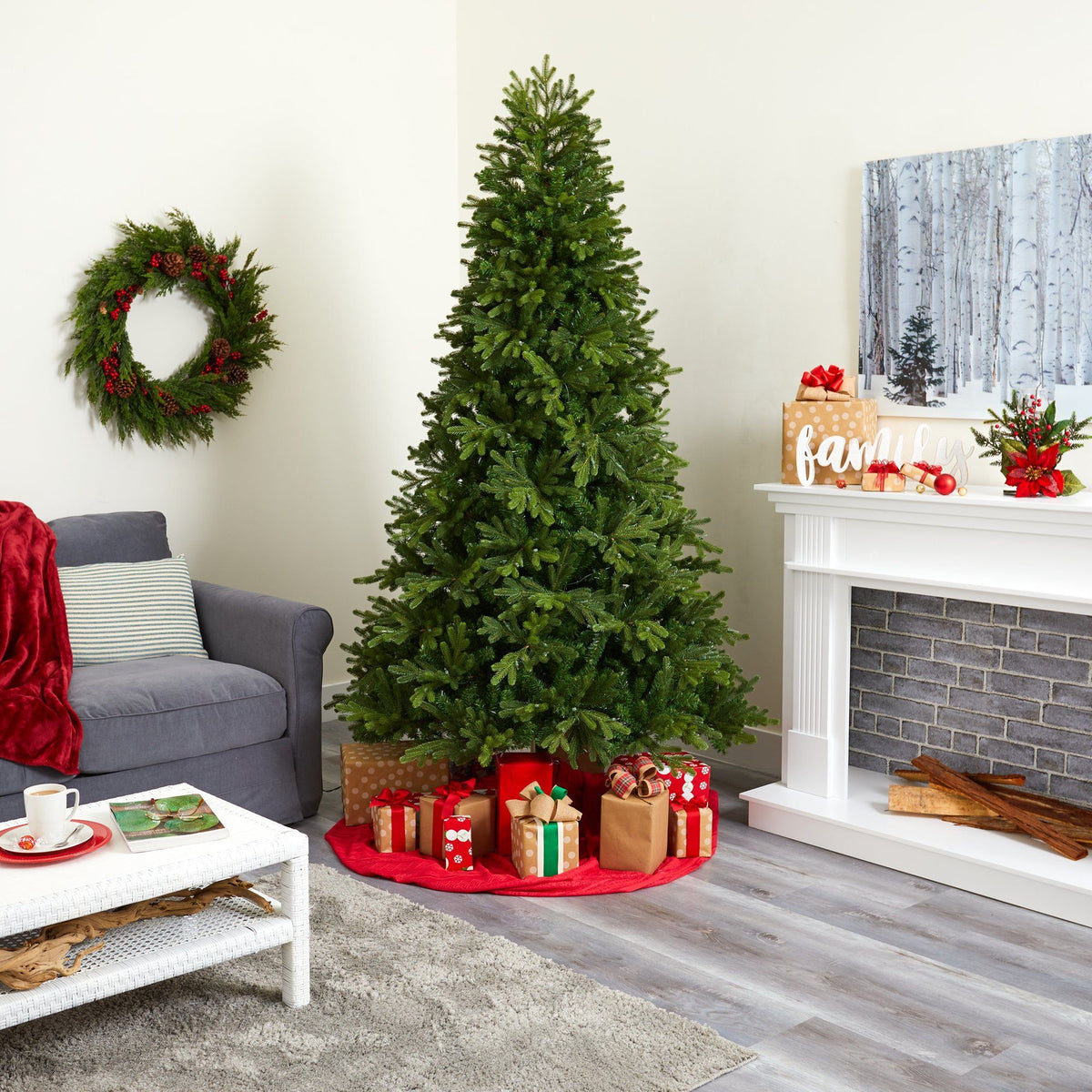 a christmas tree in a room