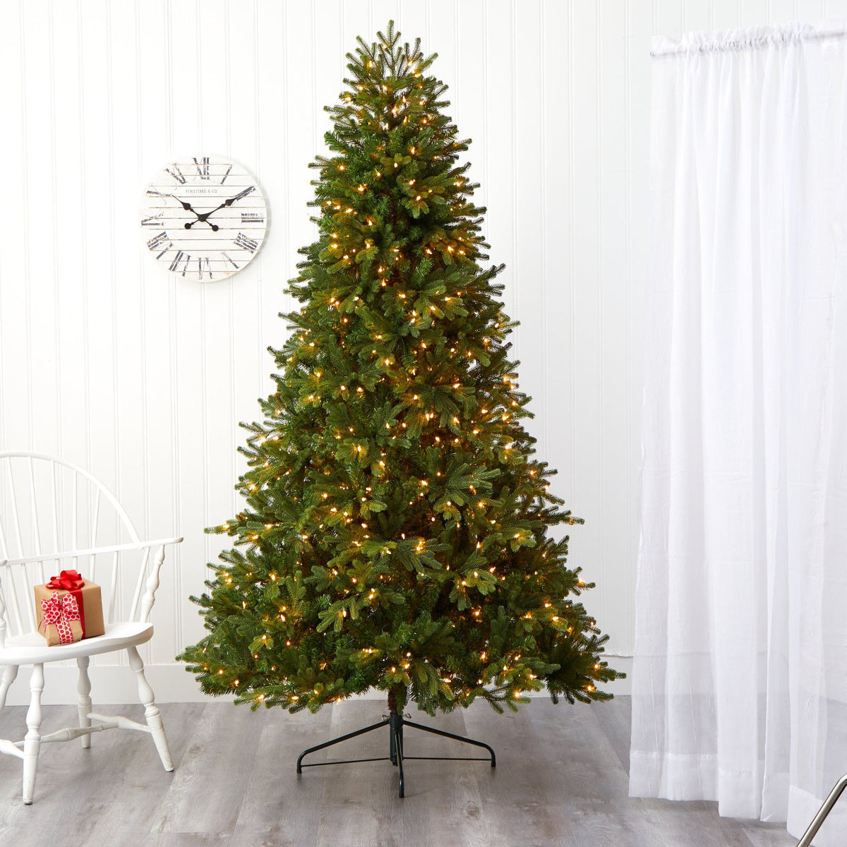 a christmas tree in a room