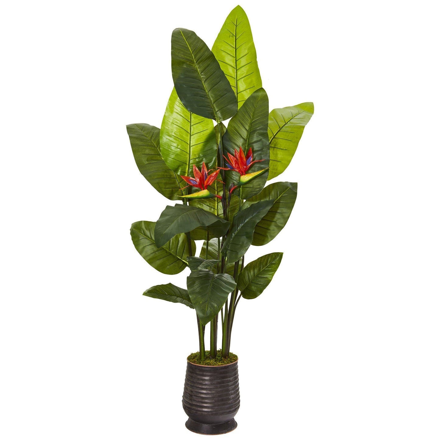 76” Bird of Paradise Artificial Plant in Ribbed Metal Planter (Real Touch)
