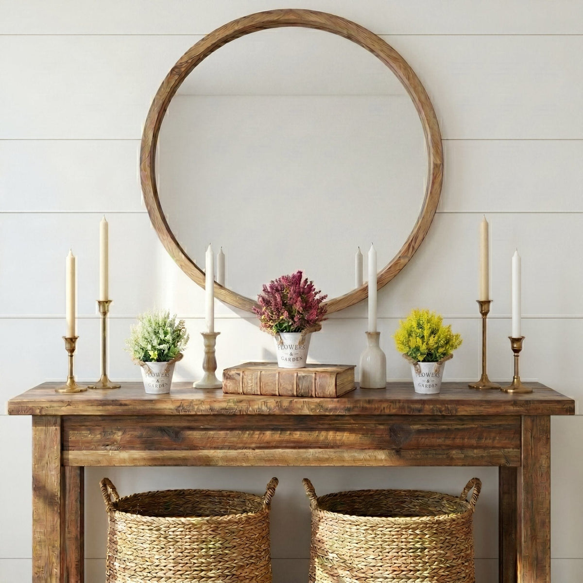 a table with candles and flowers on it