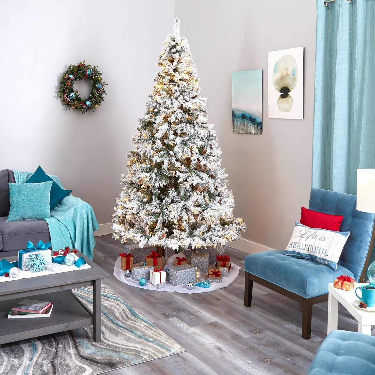 a christmas tree in a room