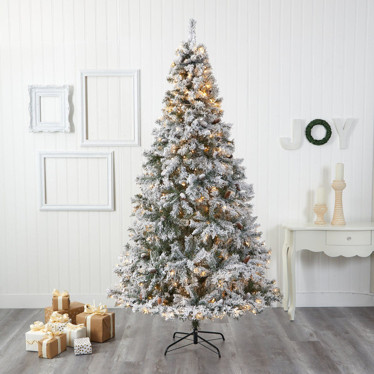 a christmas tree in a room