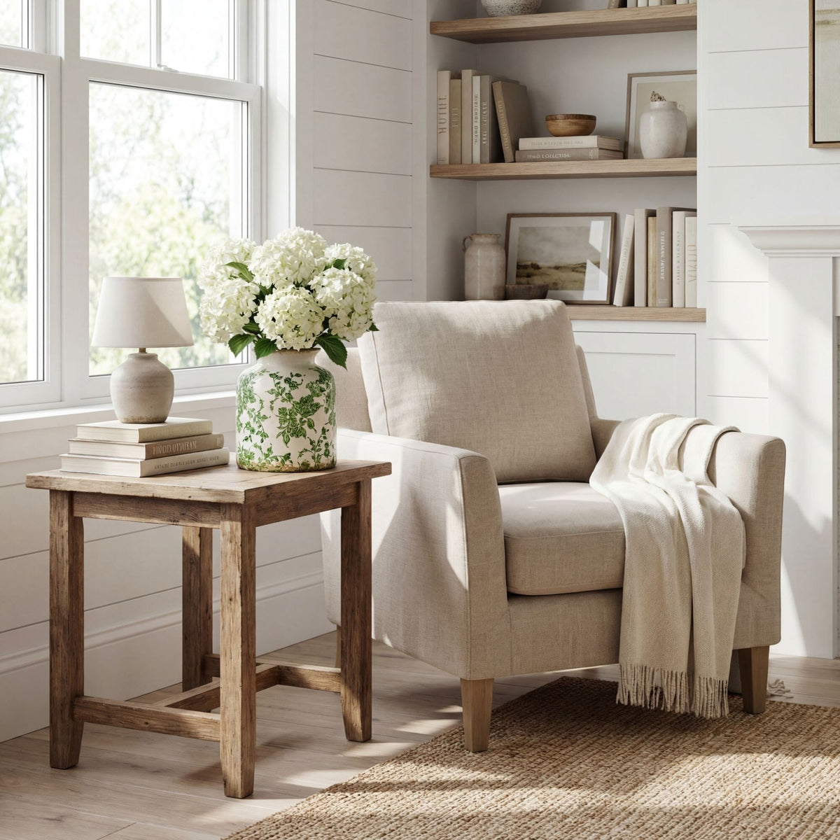 a chair and a table in a room