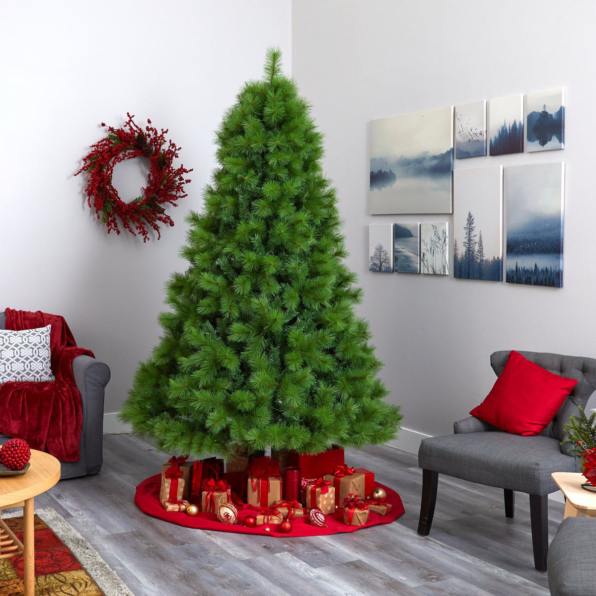 a christmas tree in a room