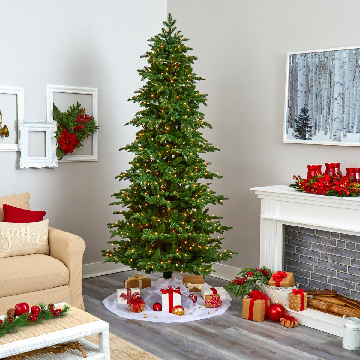 a christmas tree in a room
