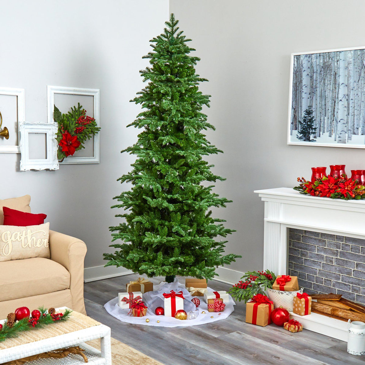 a christmas tree in a room