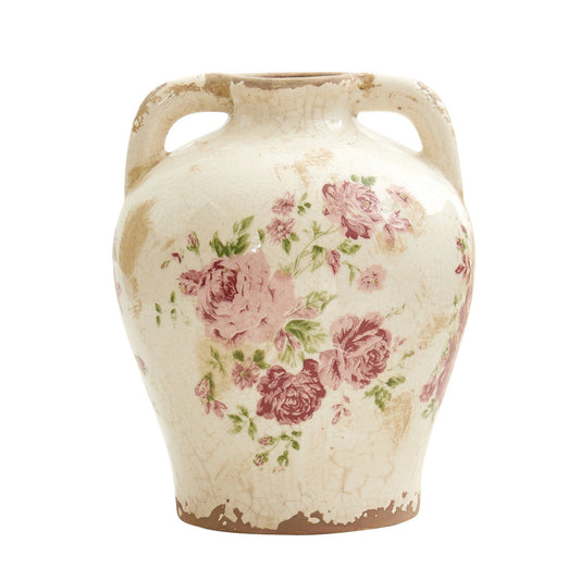 a vase with flowers painted on it