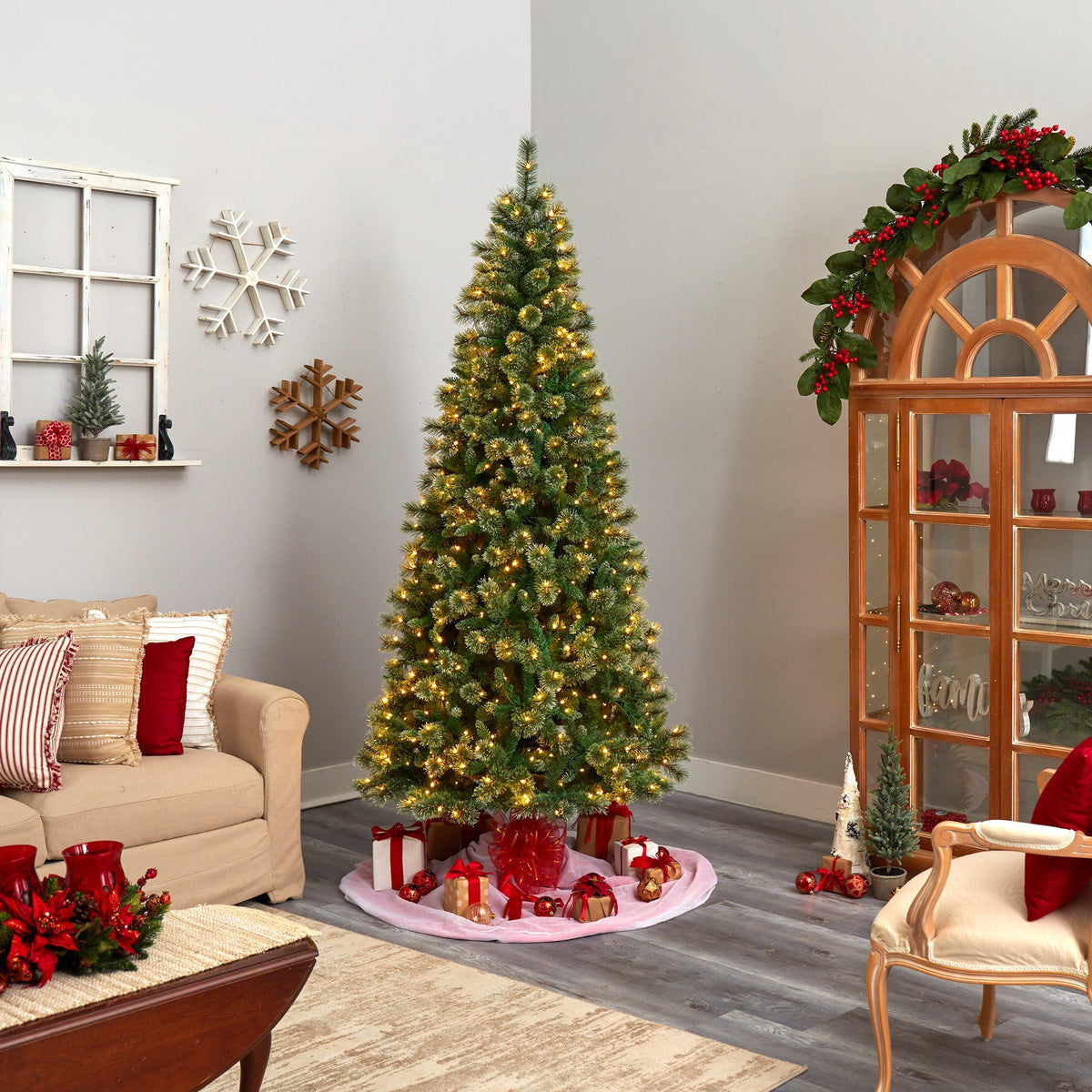a christmas tree in a room