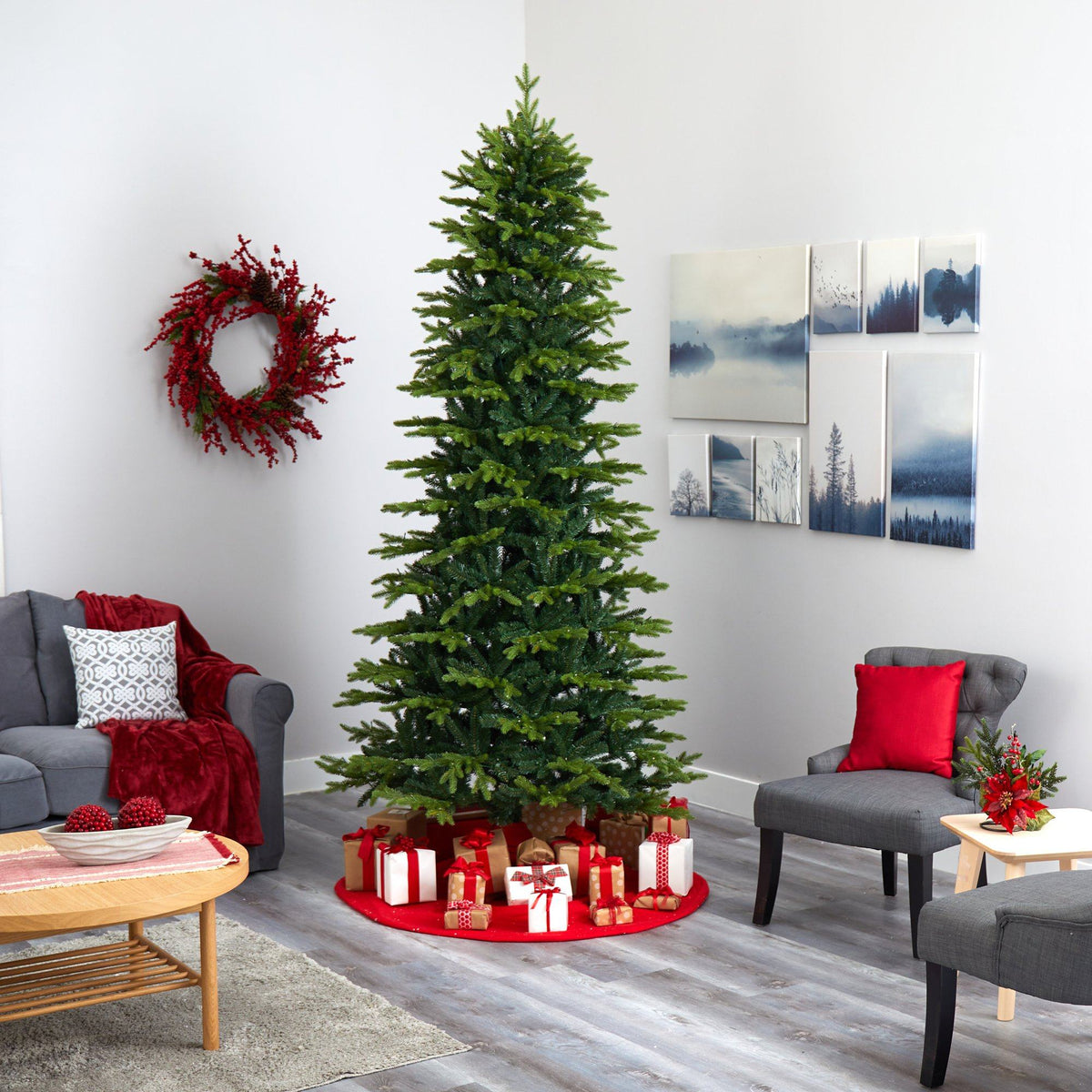 a christmas tree in a room