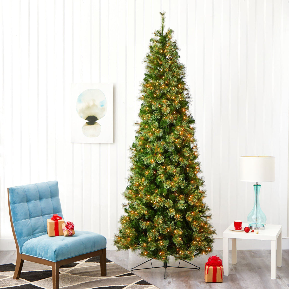 a christmas tree in a room
